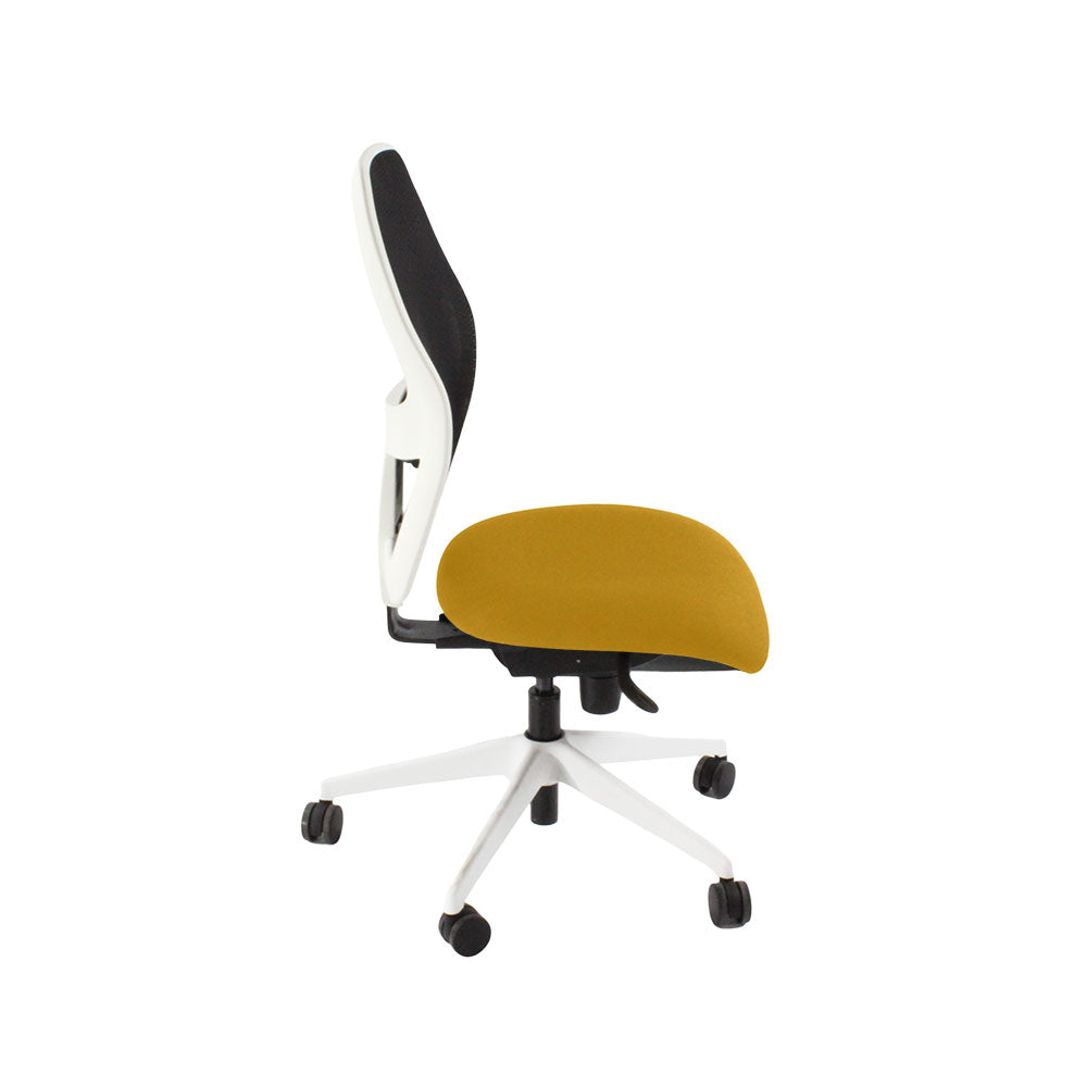 Ahrend: 160 Type Task Chair in Yellow Fabric/White Frame Without Arms - Refurbished