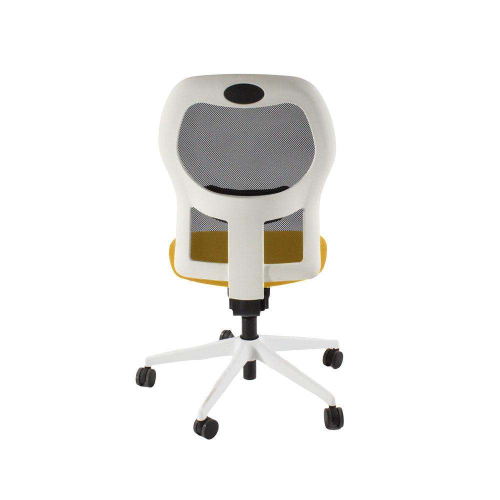 Ahrend: Bureaustoel type 160 in gele stof/wit frame zonder armleuningen - Gerenoveerd