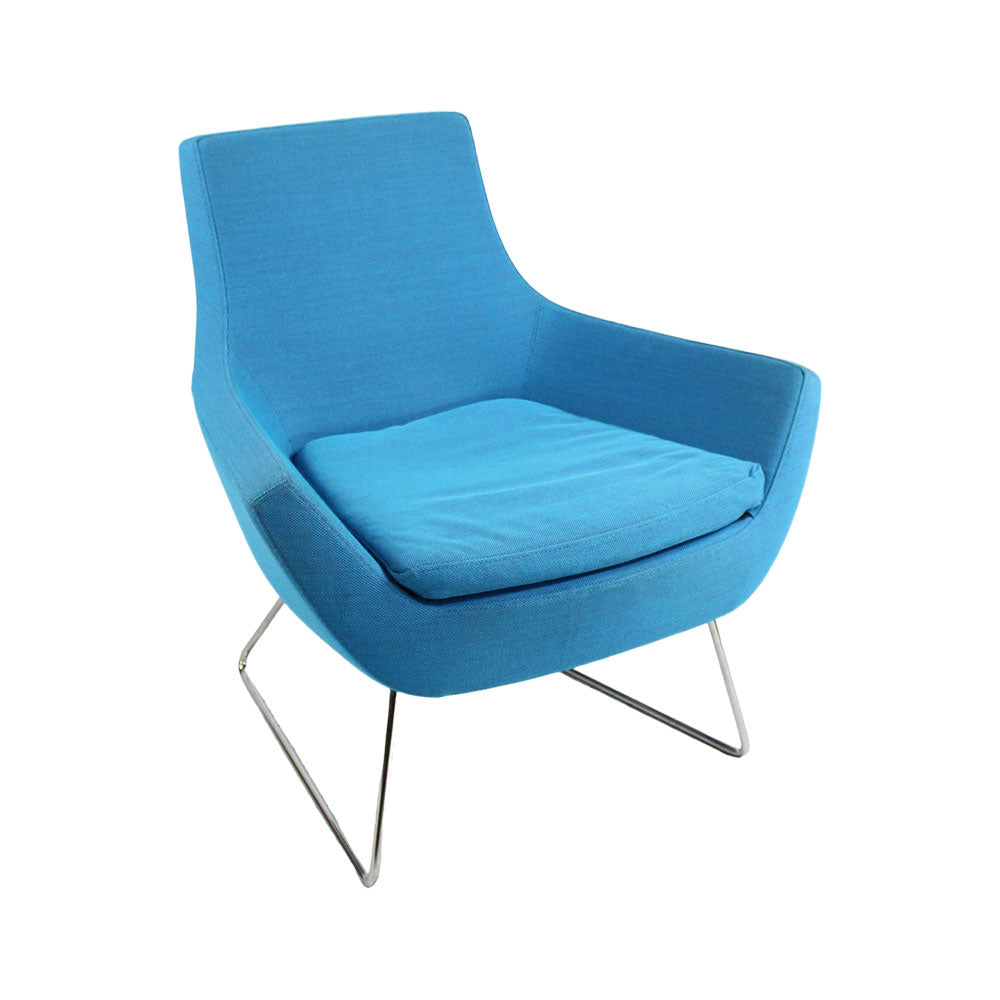Suédois : Happy Easy Chair en tissu bleu - Remis à neuf