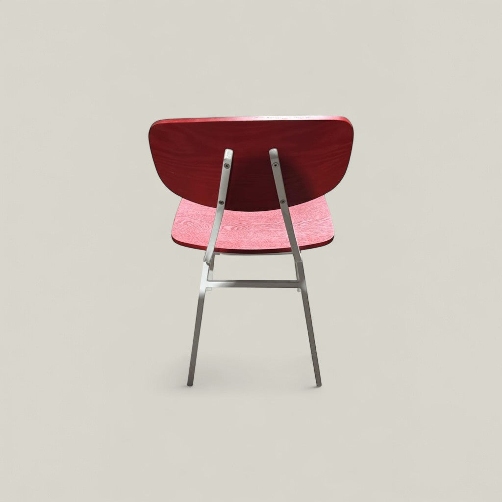 Nouveau groupe de design : chaise de cantine Florence en bois naturel rouge - Remis à neuf