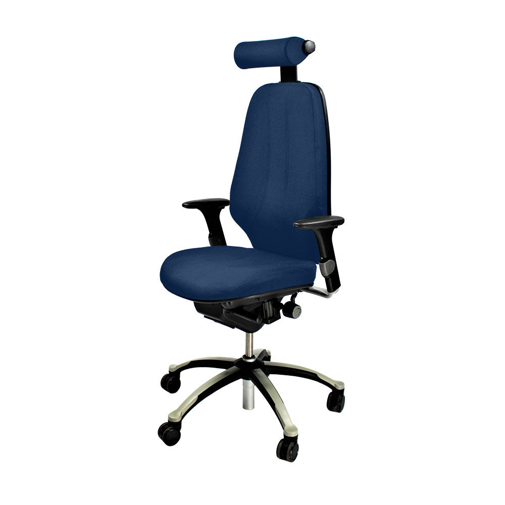 RH Logic : Chaise de bureau 400 à dossier haut avec appui-tête - Tissu bleu - Remis à neuf