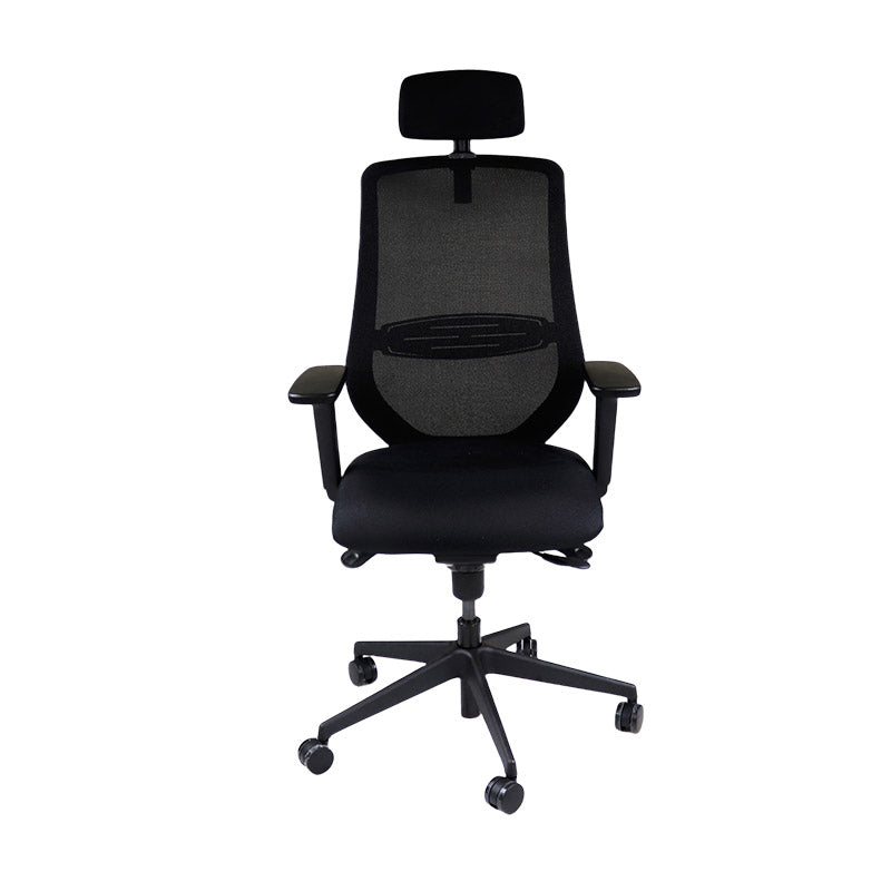The Office Crowd : Chaise de travail Scudo avec siège en cuir noir avec appui-tête - Remis à neuf