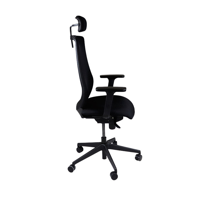 The Office Crowd : Chaise de travail Scudo avec siège en cuir noir avec appui-tête - Remis à neuf