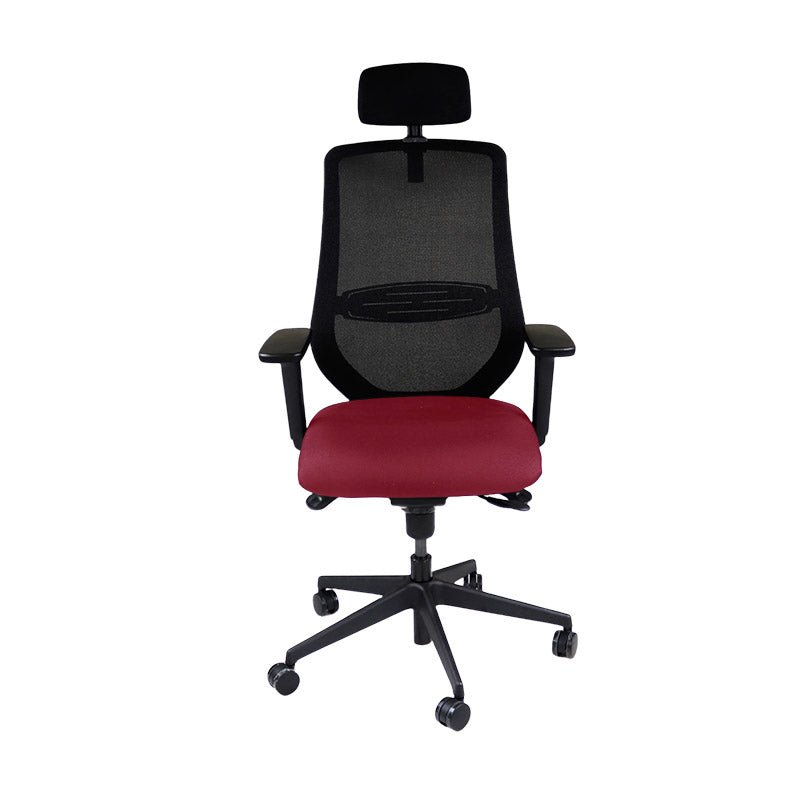 The Office Crowd : Chaise de travail Scudo avec siège en cuir bordeaux avec appui-tête - Remis à neuf