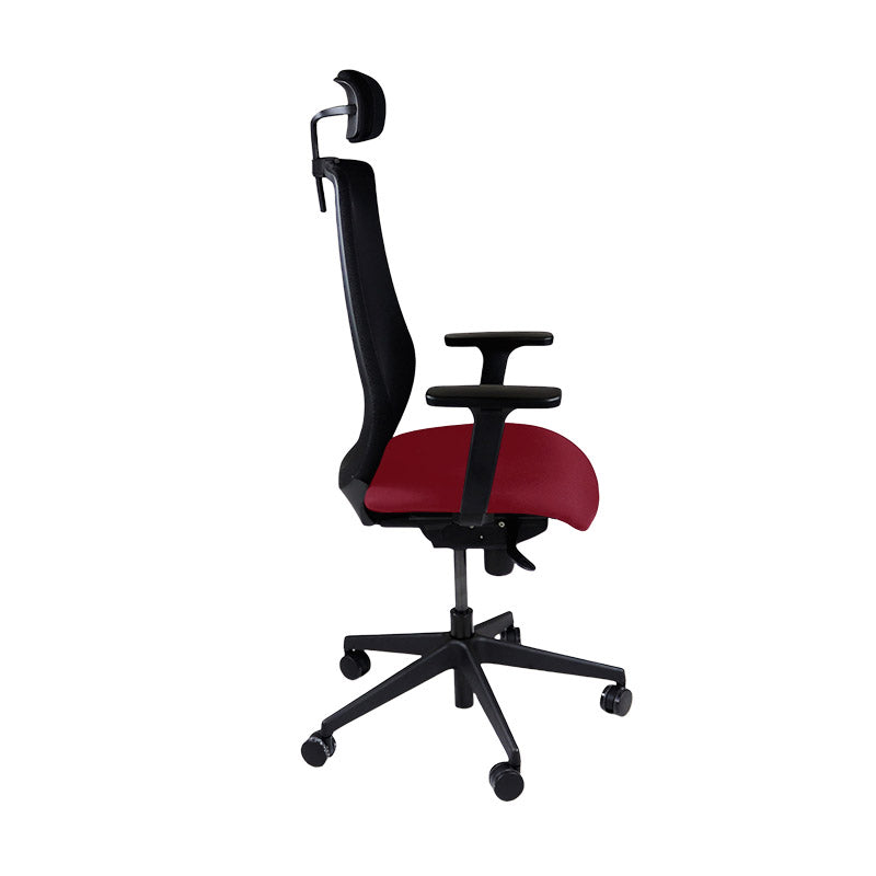 The Office Crowd : Chaise de travail Scudo avec siège en cuir bordeaux avec appui-tête - Remis à neuf
