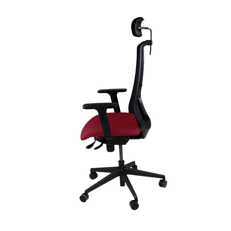 The Office Crowd: Scudo Task Chair with Burgundy Leather Seat with Headrest - Refurbished