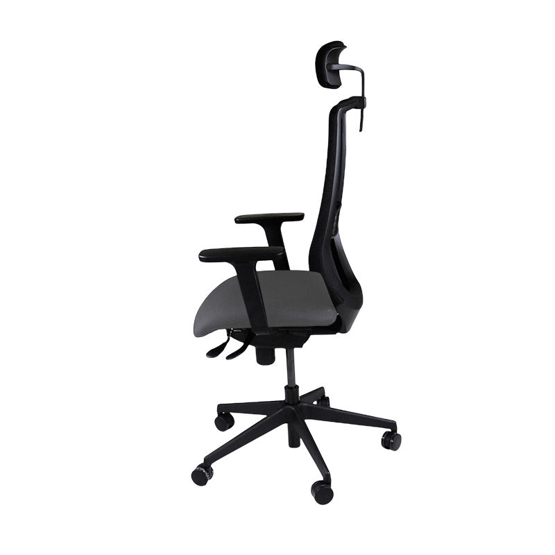 The Office Crowd: Scudo Task Chair with Grey Fabric Seat with Headrest - Refurbished