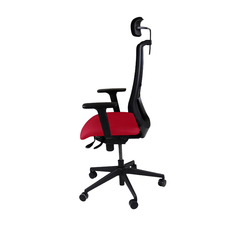 The Office Crowd: Scudo Task Chair with Red Fabric Seat with Headrest - Refurbished