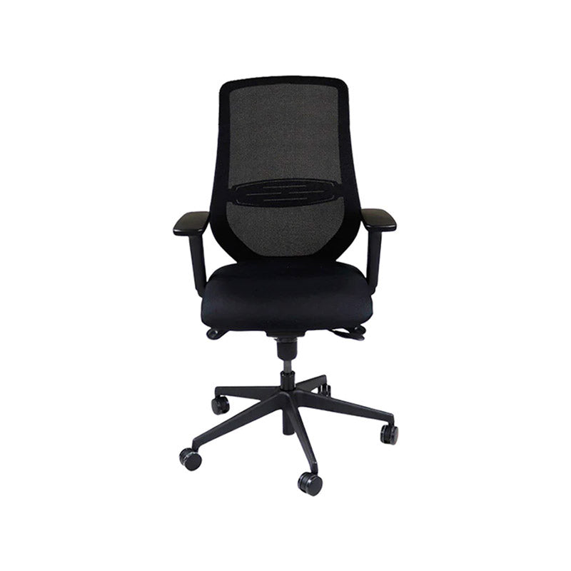 The Office Crowd : Chaise de travail Scudo avec siège en cuir noir sans appui-tête - Remis à neuf