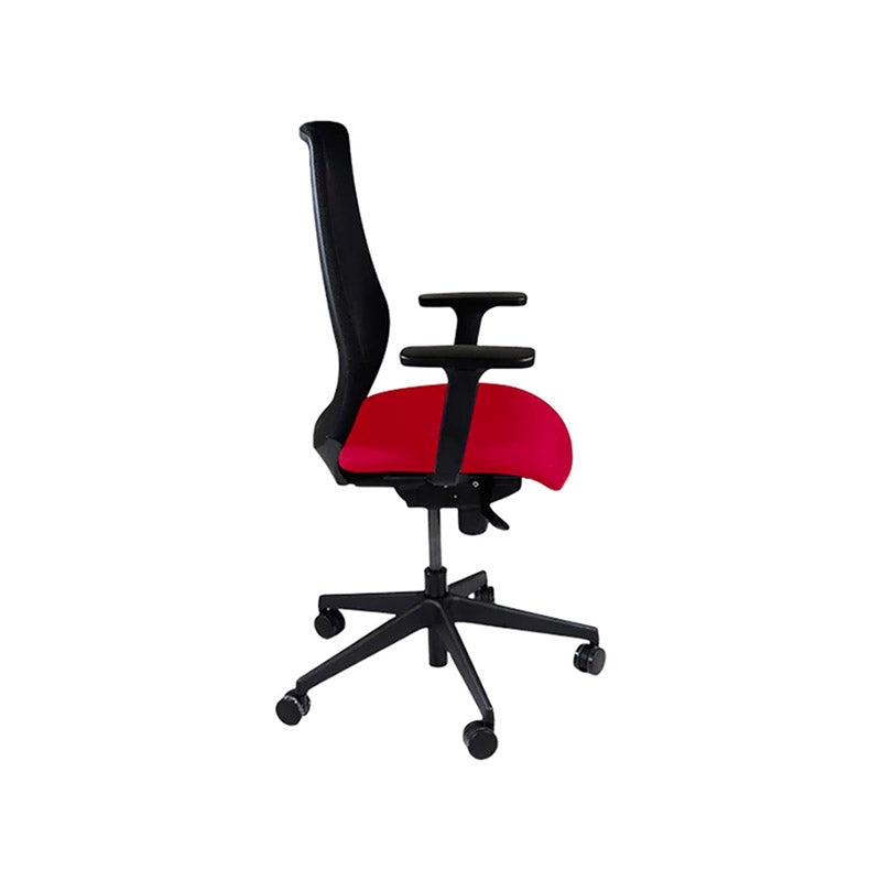The Office Crowd: Scudo Task Chair with Red Fabric Seat without Headrest - Refurbished