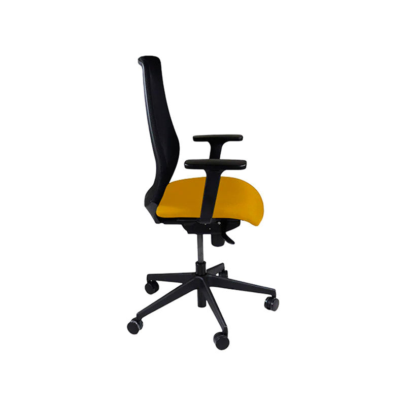 The Office Crowd : Chaise de travail Scudo avec siège en tissu jaune sans appui-tête - Remis à neuf