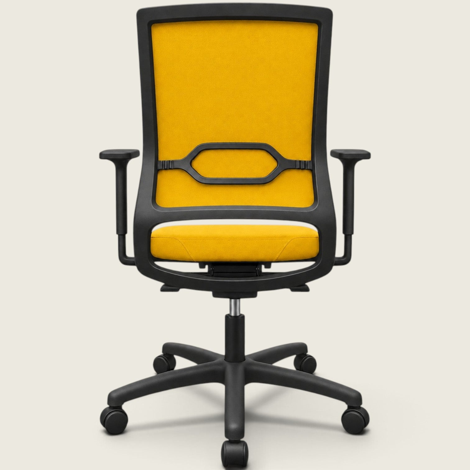 <tc>Sedus</tc>: <tc>Quarterback</tc> Bureaustoel met gele stoffen bekleding en gele stoffen rugleuning - gerenoveerd
