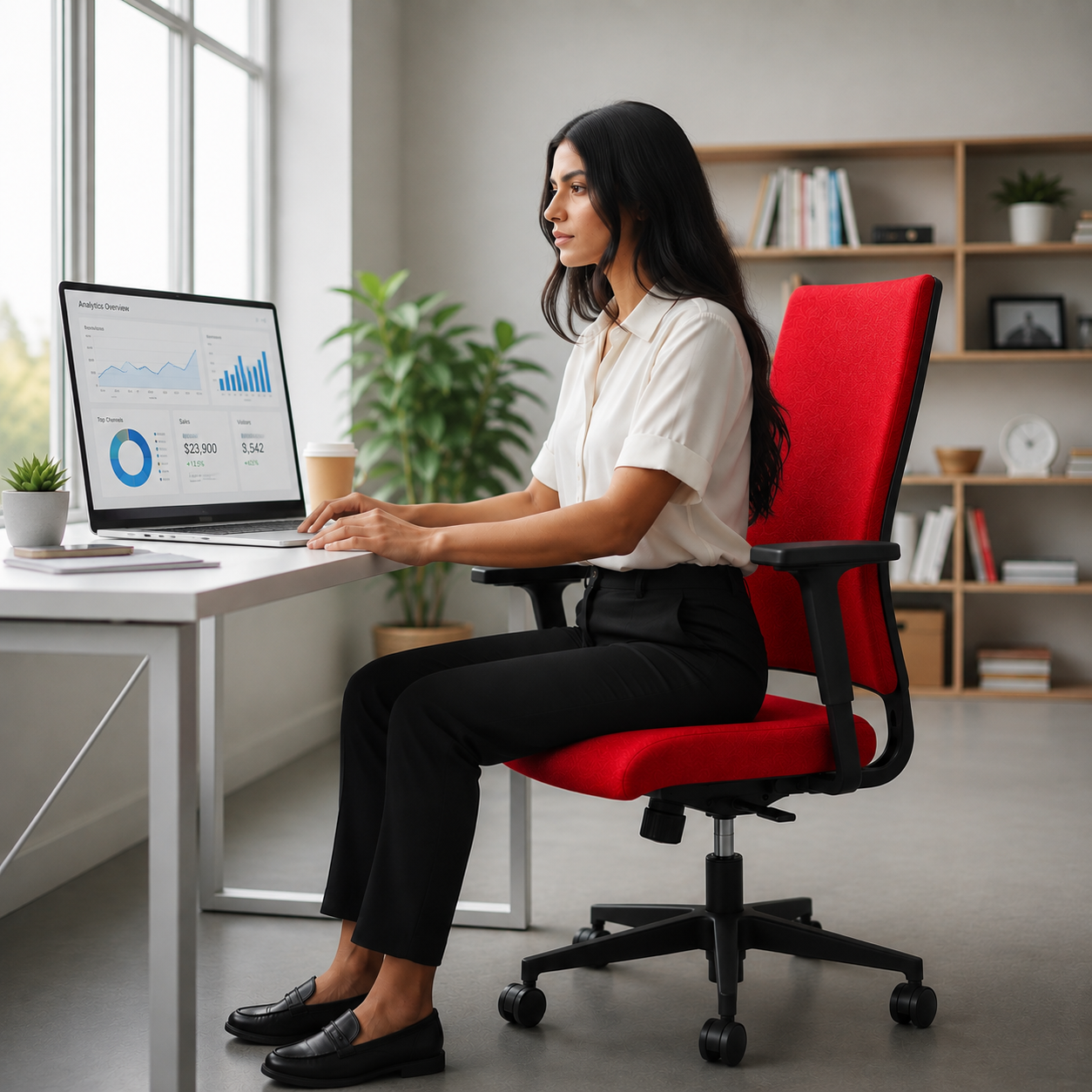Sedus: Quarterback Task Chair in Red Fabric with a Red Fabric Back - Refurbished