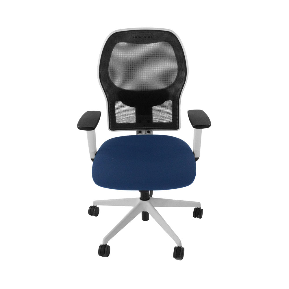 Ahrend : Chaise de travail de type 160 en tissu bleu/cadre blanc - Remis à neuf