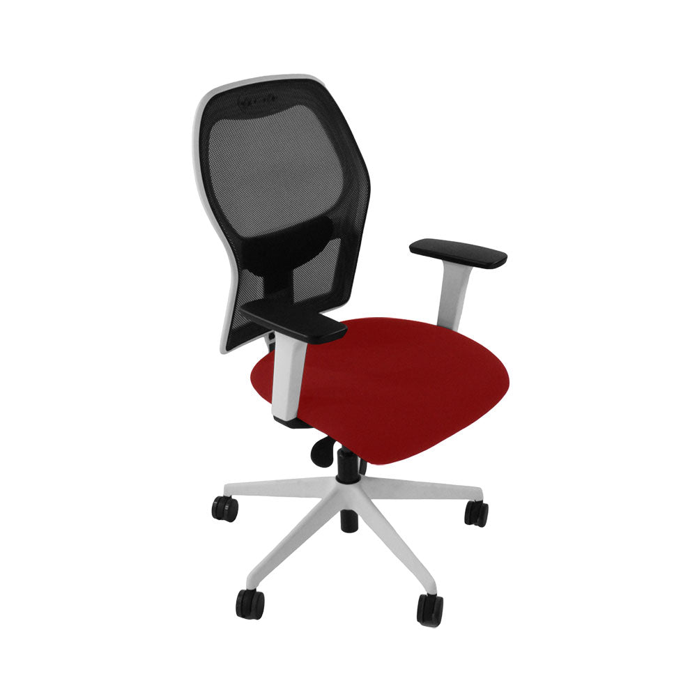 Ahrend : Chaise de travail de type 160 en tissu rouge/cadre blanc - Remis à neuf