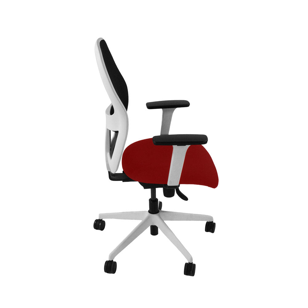 Ahrend : Chaise de travail de type 160 en tissu rouge/cadre blanc - Remis à neuf