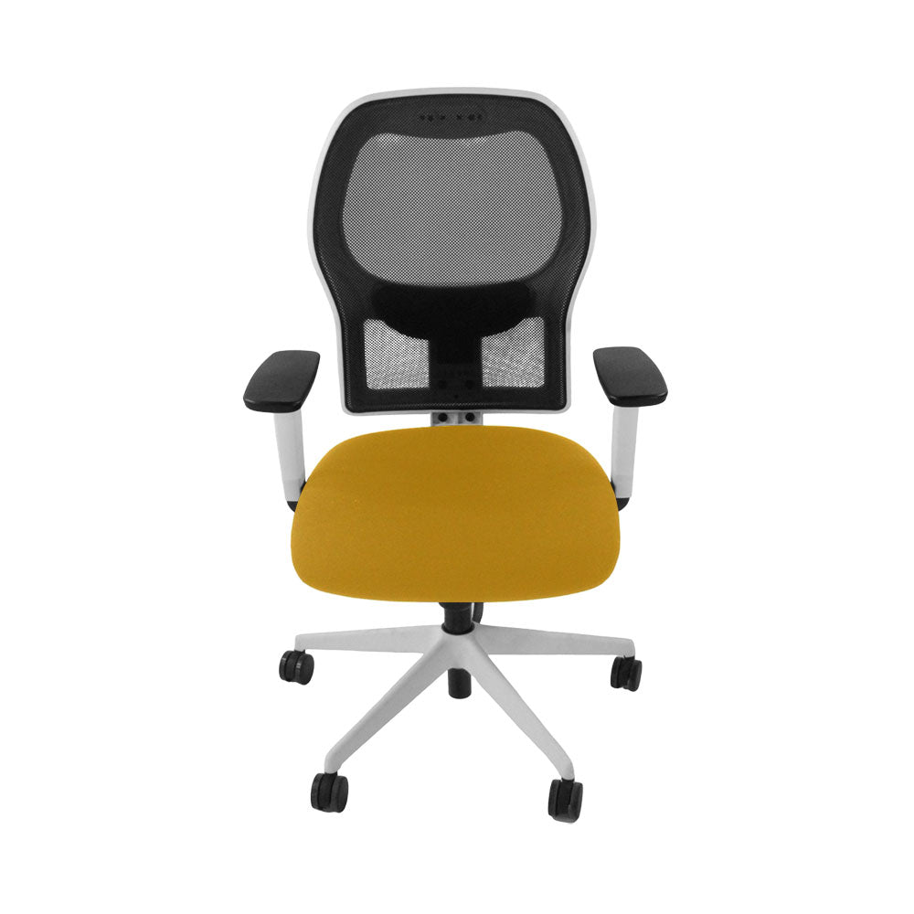 Ahrend : Chaise de travail de type 160 en tissu jaune/cadre blanc - Remis à neuf
