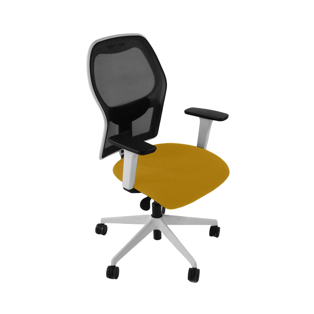 Ahrend: Bürostuhl Typ 160 mit gelbem Stoff und weißem Gestell – generalüberholt
