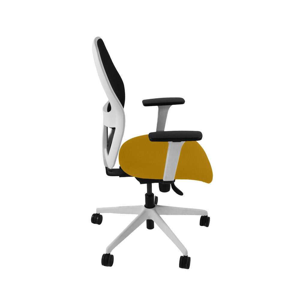 Ahrend: Bürostuhl Typ 160 mit gelbem Stoff und weißem Gestell – generalüberholt