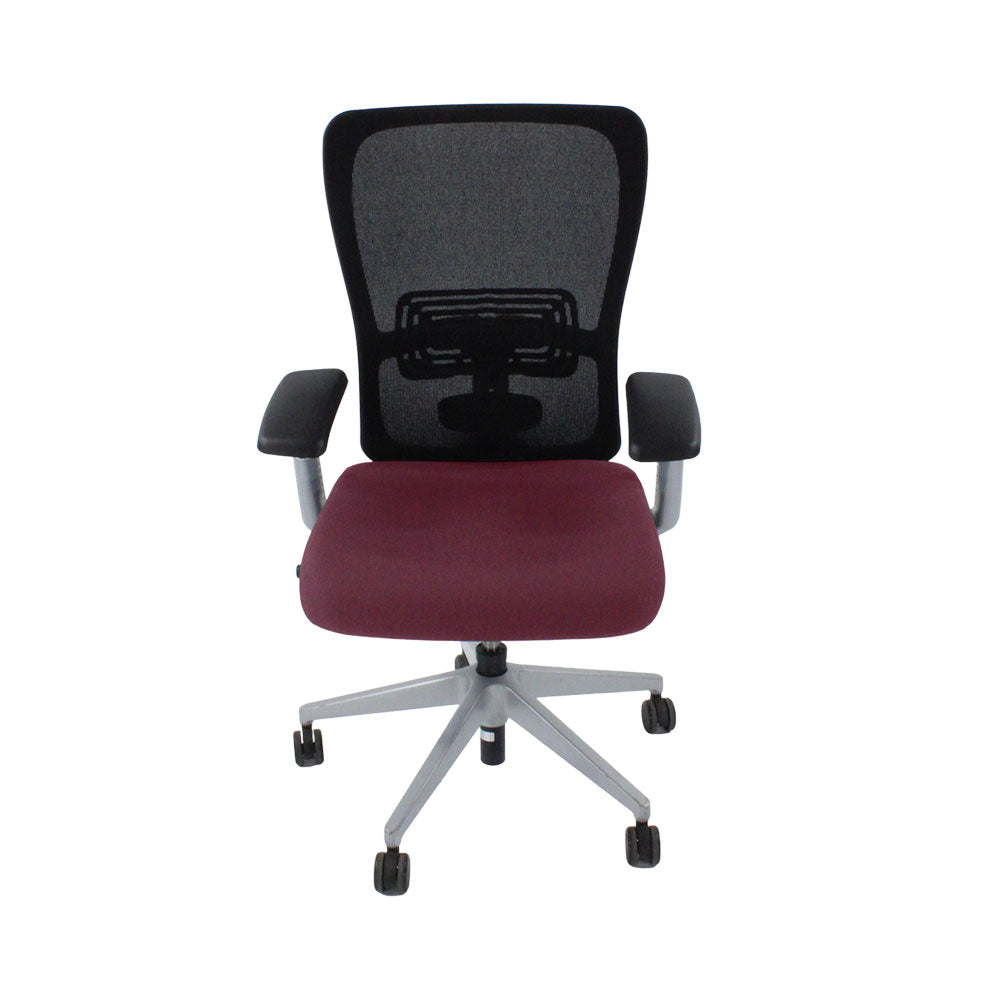 Haworth: Zody Comforto 89 bureaustoel in bordeauxrood leer/grijs frame - gerenoveerd