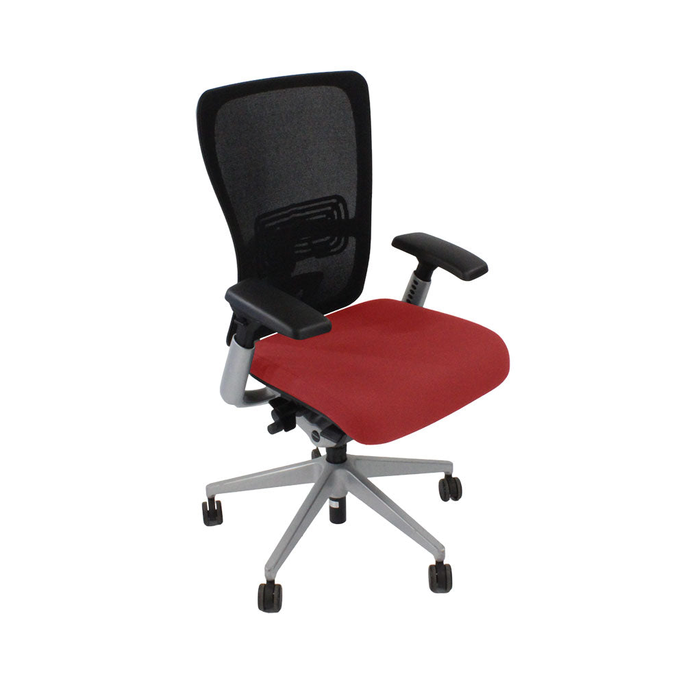 Haworth : Chaise de travail Zody Comforto 89 en tissu rouge/cadre gris - Remis à neuf