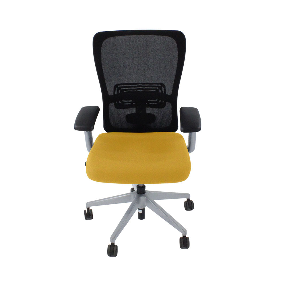 Haworth : Chaise de travail Zody Comforto 89 en tissu jaune/cadre gris - Remis à neuf