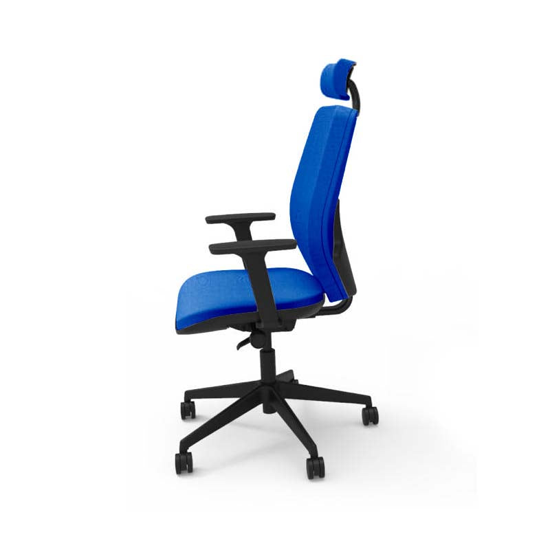 The Office Crowd: Hide Office Chair - Middelhoge rugleuning met hoofdsteun in blauwe stof - Gerenoveerd