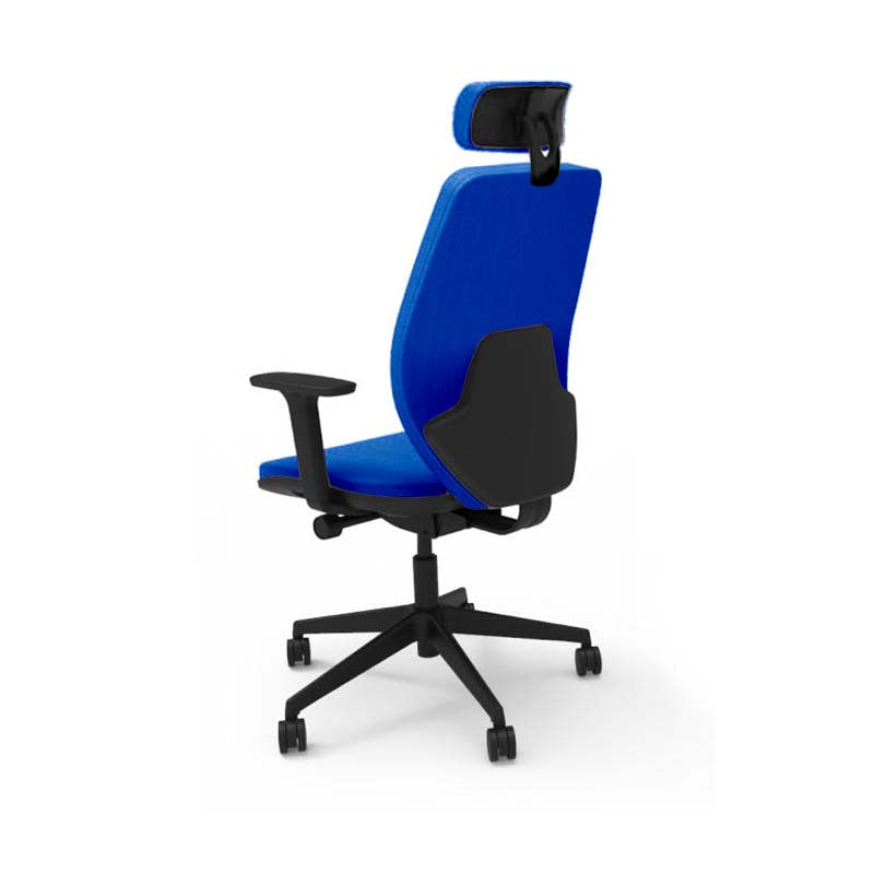 The Office Crowd: Hide Office Chair - Medium Back with Headrest in Blue Fabric - Refurbished