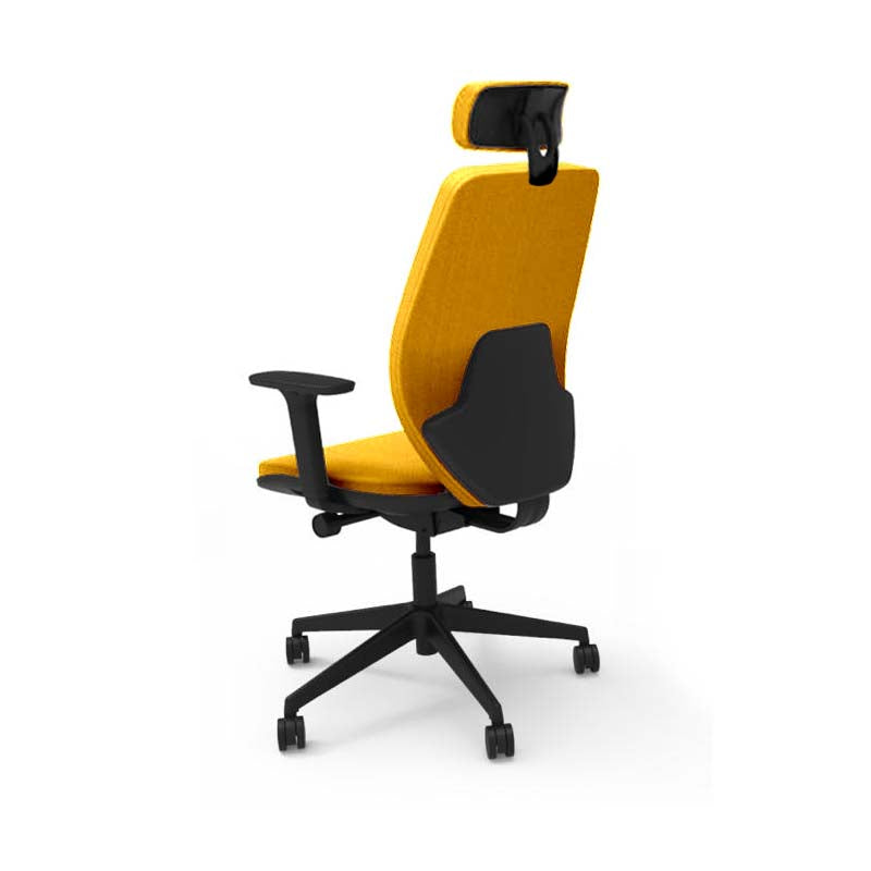 The Office Crowd: Hide Office Chair - Hoge rugleuning met hoofdsteun in gele stof - Gerenoveerd