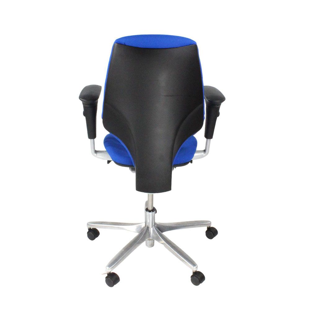 Giroflex : Chaise de travail G64 en tissu bleu/cadre en aluminium - Remis à neuf
