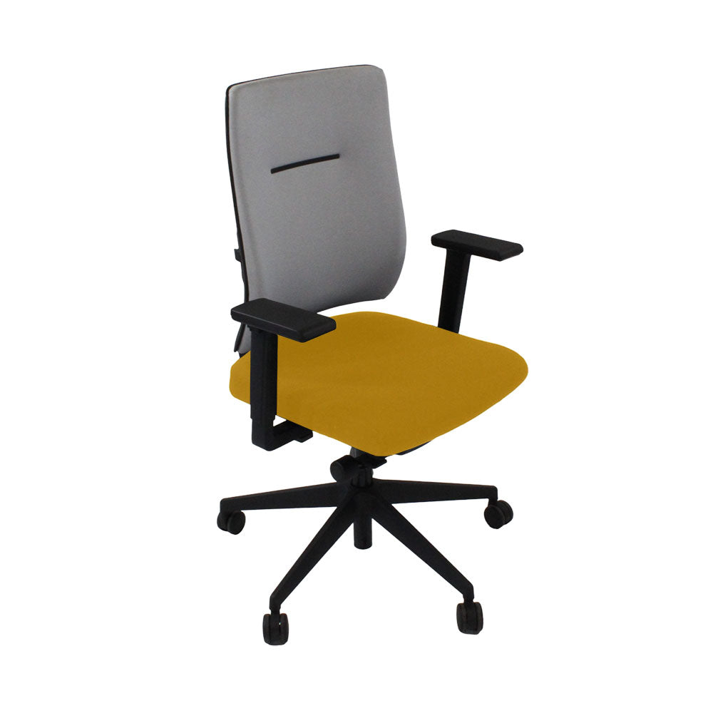 Viasit: Toleo Move gestoffeerde bureaustoel met rugleuning in gele stof - gerenoveerd